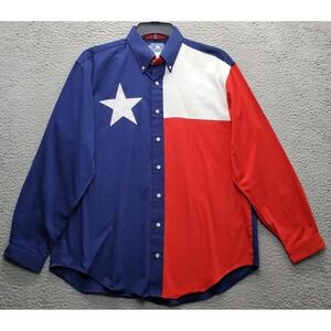 VTG Texas Flag Western Shirt Men Medium Multi Lone Star Rodeo Collar Button-Down